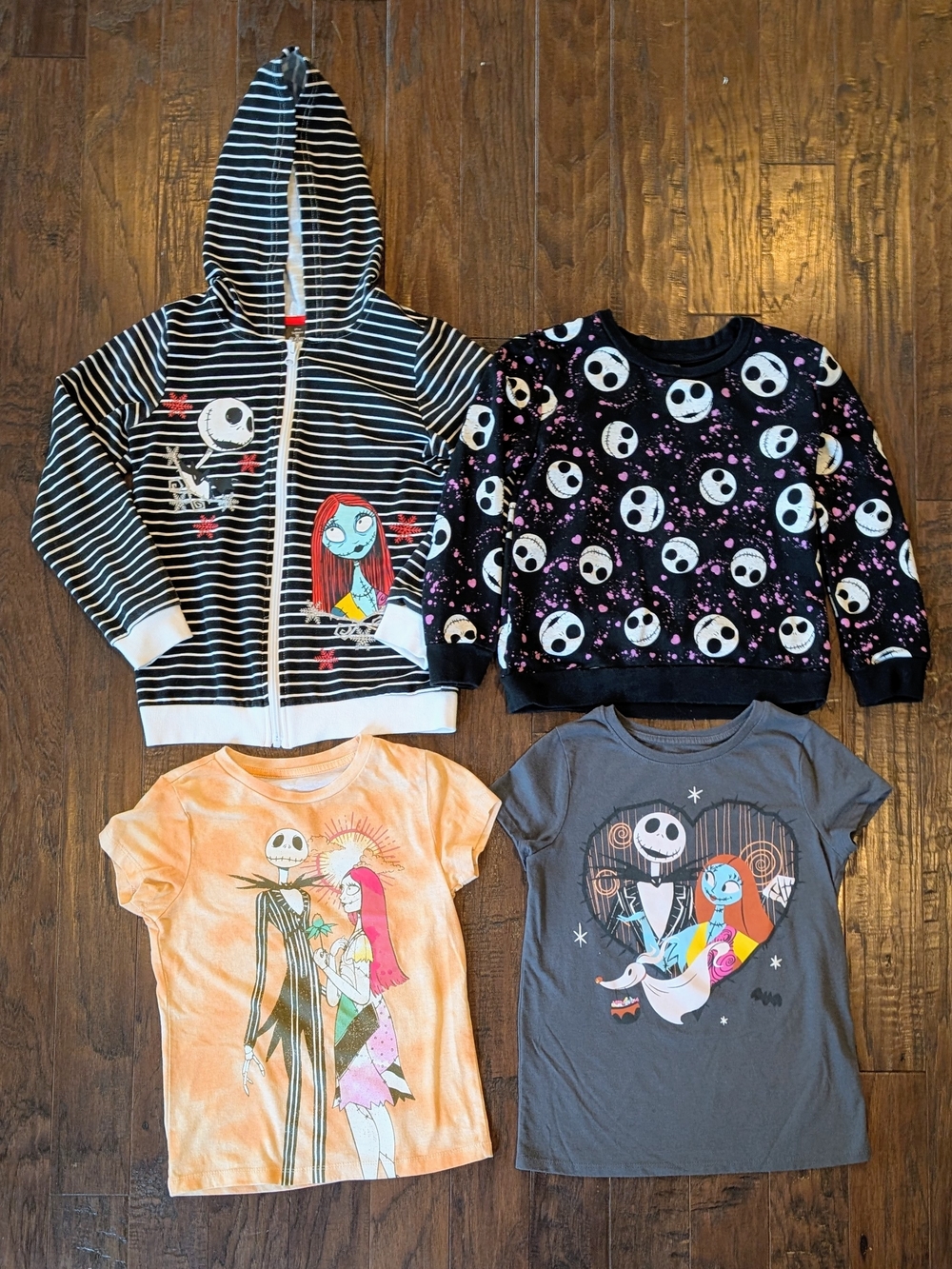 Disney Nightmare Before Christmas Girls Set: 2 T-shirts, Zip Hoodie, & Pullover